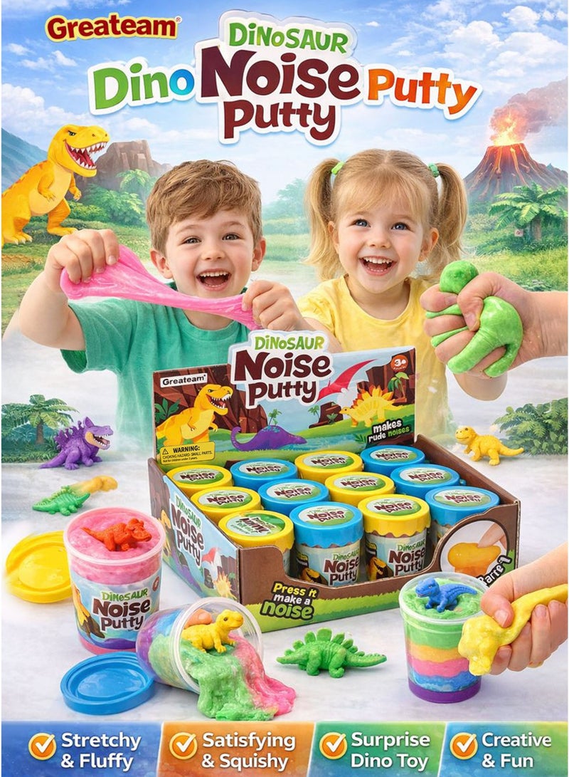 GreaTeam Dino Noise Putty Slime Set – 12pcs Dinosaur Sound Slime Cups with Surprise Dino Toy Inside Stretchy Squishy Noise Putty Slime for Kids Fun Sensory Slime Toy for Boys & Girls Safe High-Quality Slime Party Favors, Gift Set & Creative Play Toy for Children Ages 3+, 5+, 8+ - Image 3